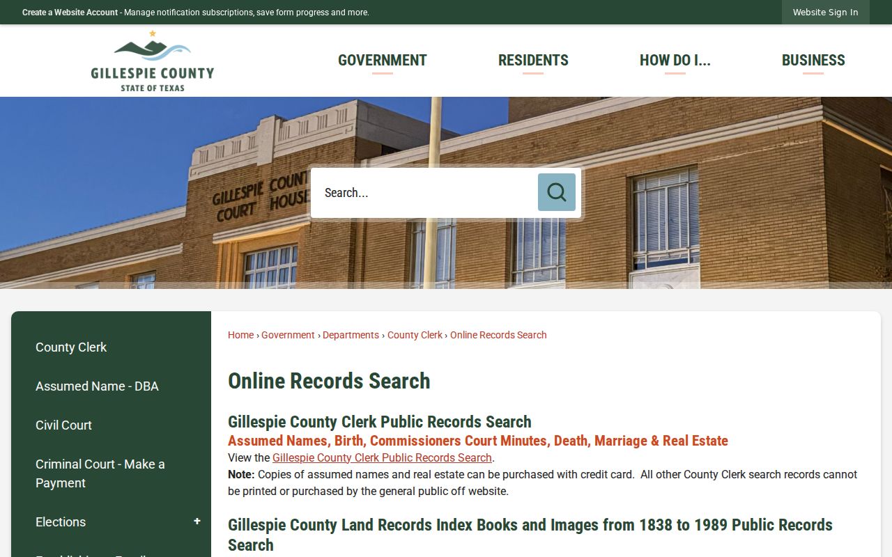 Gillespie County warrant search information among county records categories