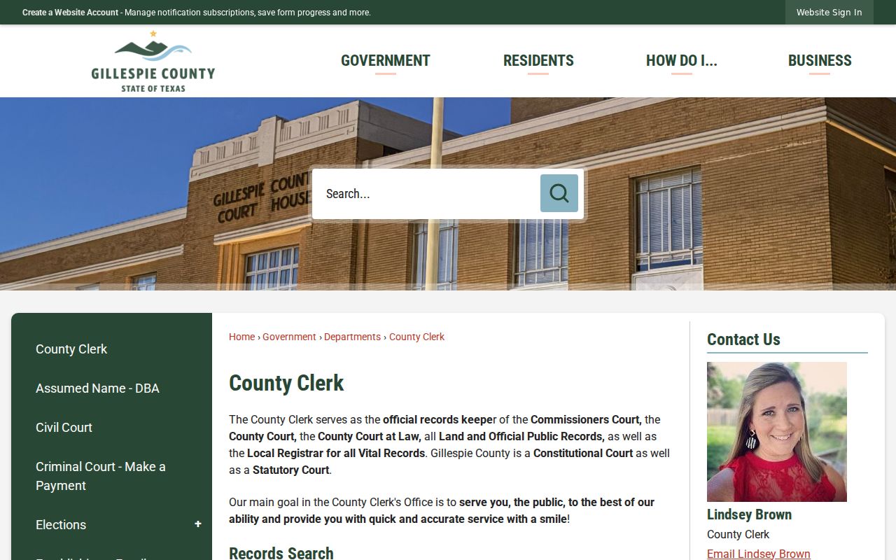Gillespie County warrant search limits at the County Clerk