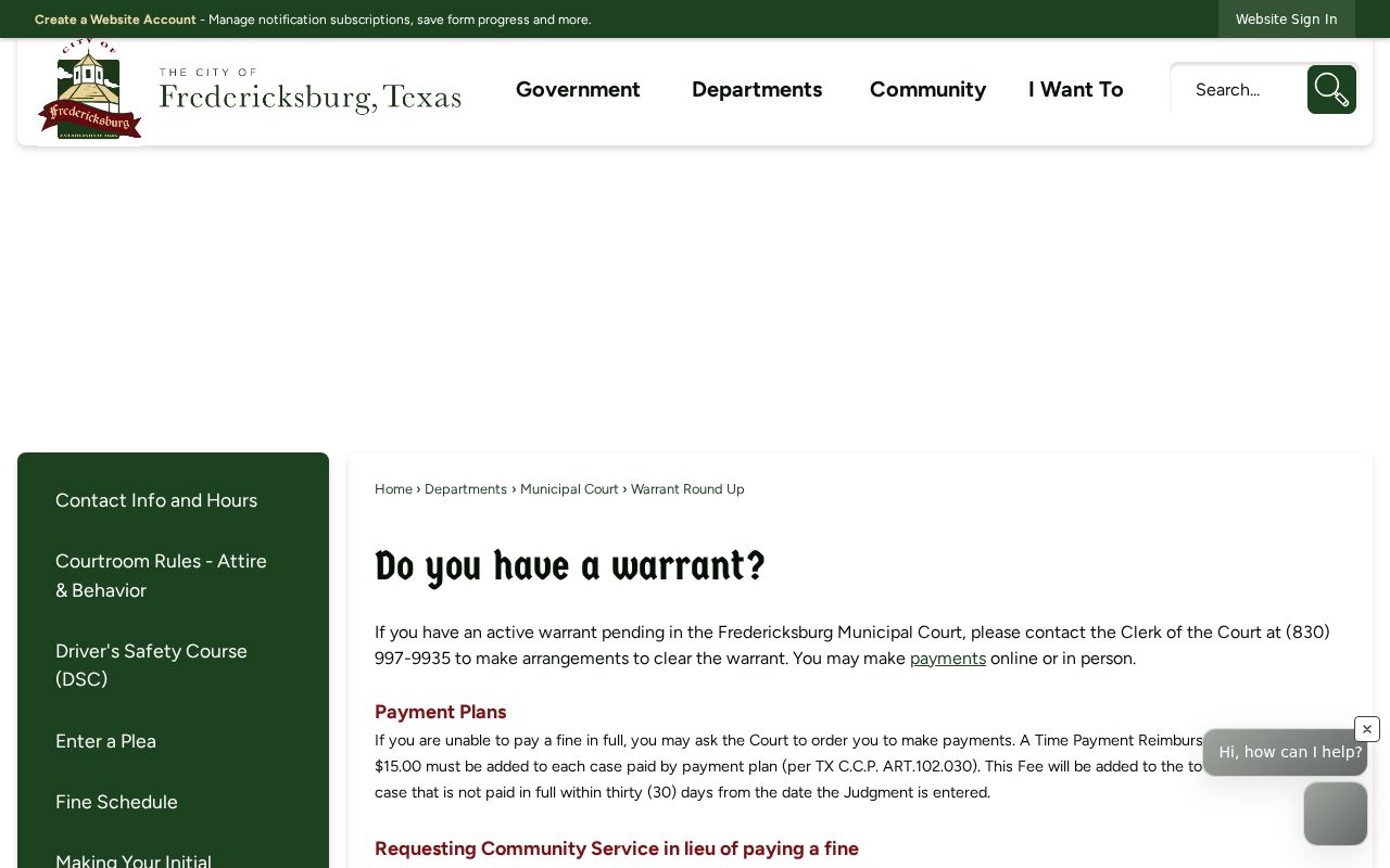 Fredericksburg warrant records clearing instructions from the Municipal Court