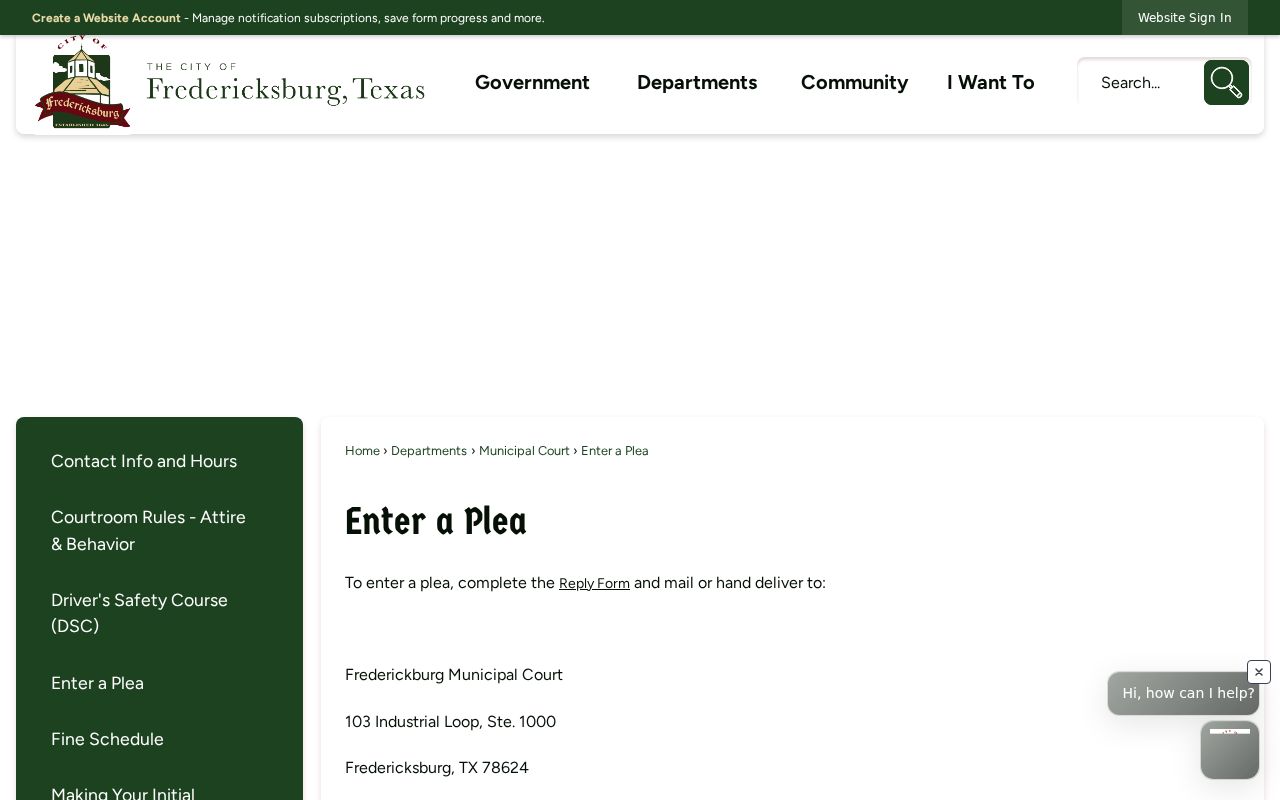 Fredericksburg municipal traffic warrant plea delivery and response options