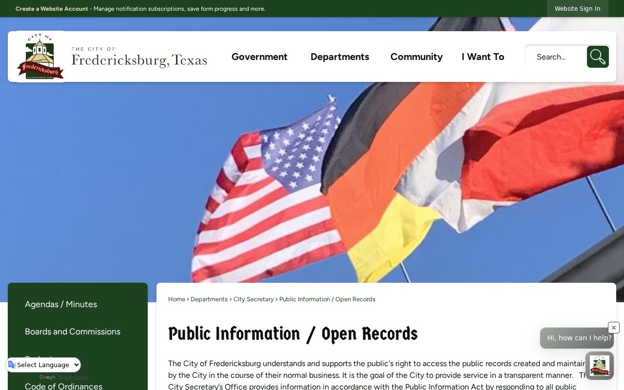 Fredericksburg warrant records public-information request route through JustFOIA