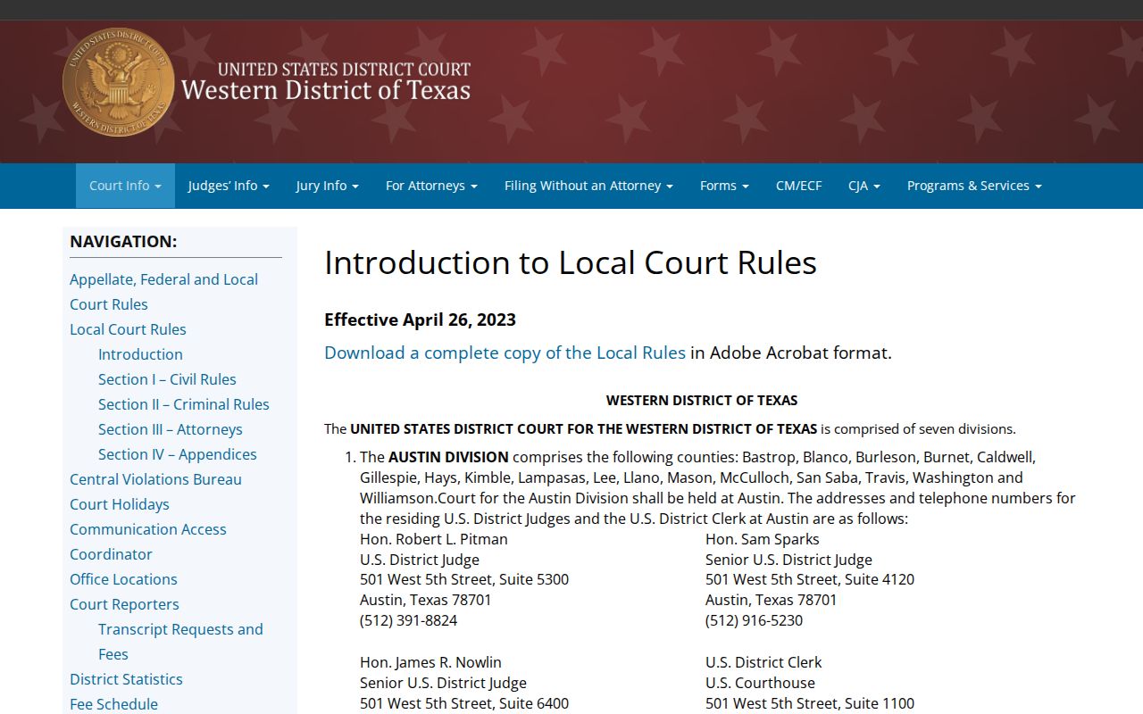 Gillespie County arrest warrant and separate federal court division context