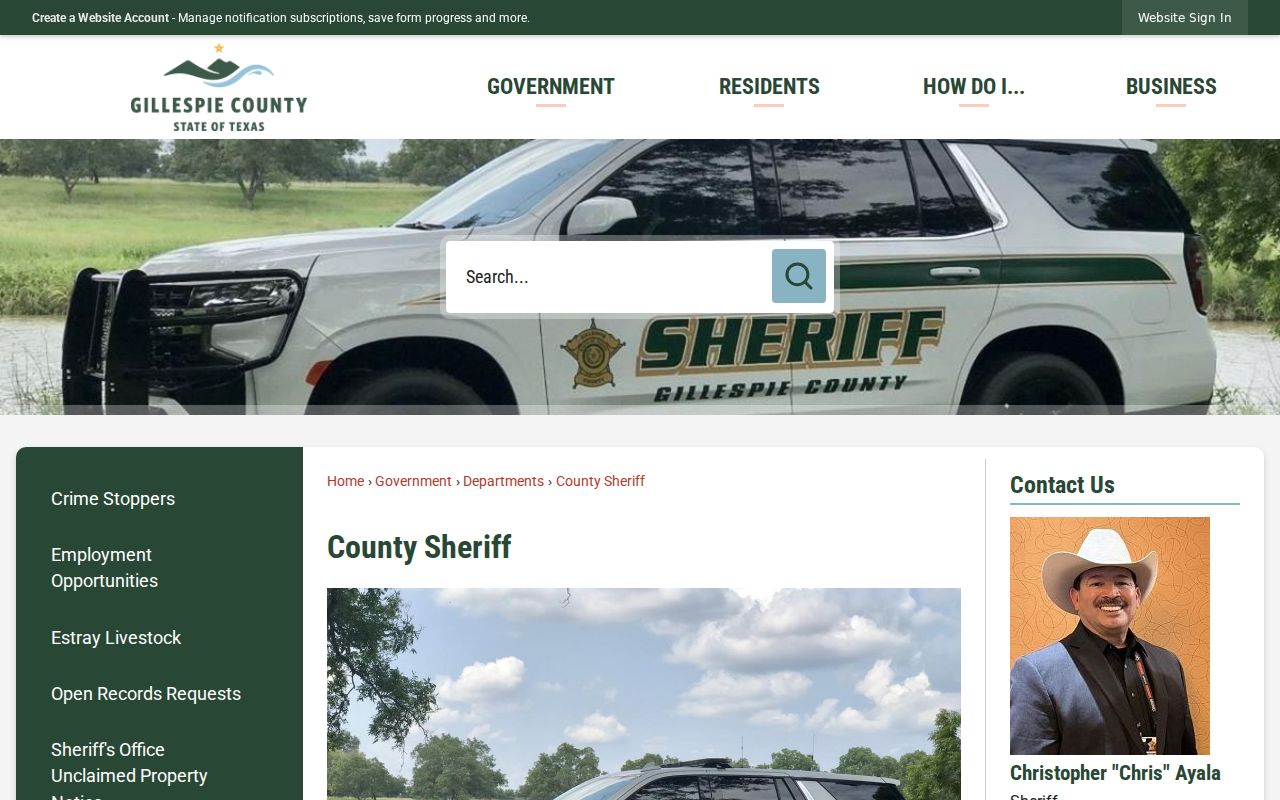 Gillespie County warrant records contact context at the Sheriff’s Law Enforcement Center