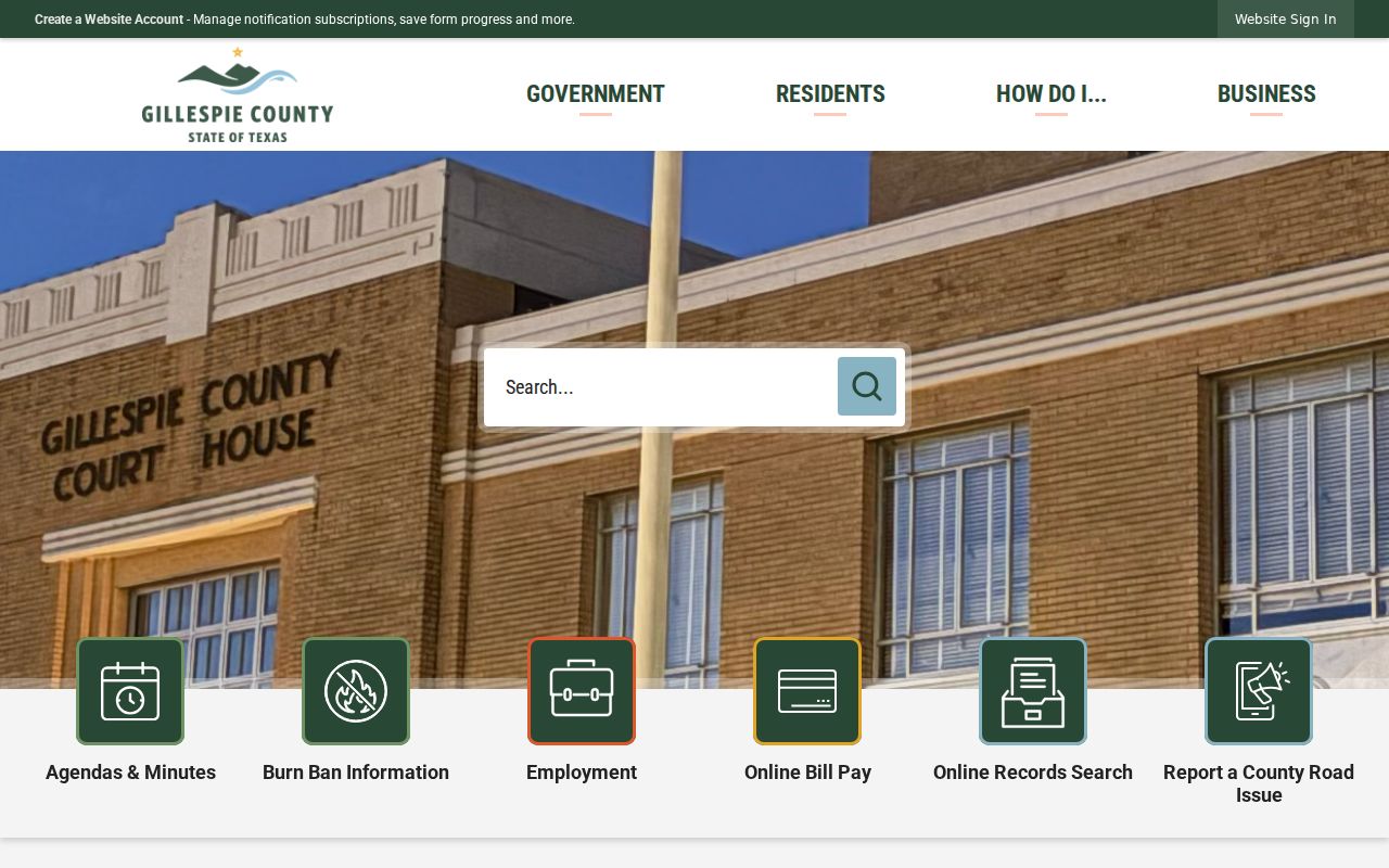 Gillespie County warrant records reference with official county civic page context